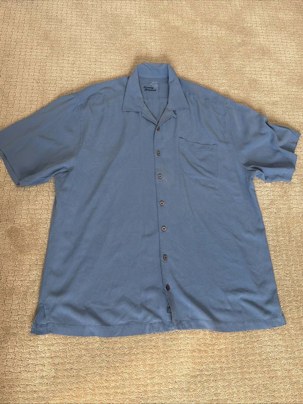 Tommy Bahama Mens XLT Blue 100% Silk Short Sleeve Camp Button Shirt Tall